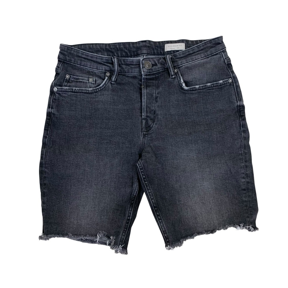 Allsaints Switch Black Cut Off Denim Shorts Raw Hem Grunge Streetwear 30